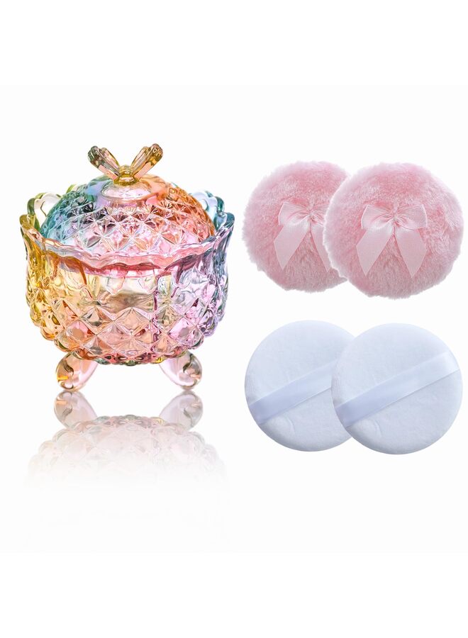 3 Pcs Large Body Powder Puff and Container Powder Container with Puff Crystal Case Soft Washable Reusable Velour Face Body Glitter Wet Dry Makeup(Butterfly, Purple) - Image 1