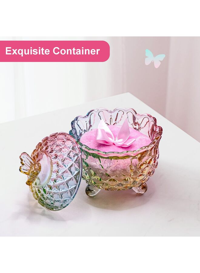 3 Pcs Large Body Powder Puff and Container Powder Container with Puff Crystal Case Soft Washable Reusable Velour Face Body Glitter Wet Dry Makeup(Butterfly, Purple) - Image 2