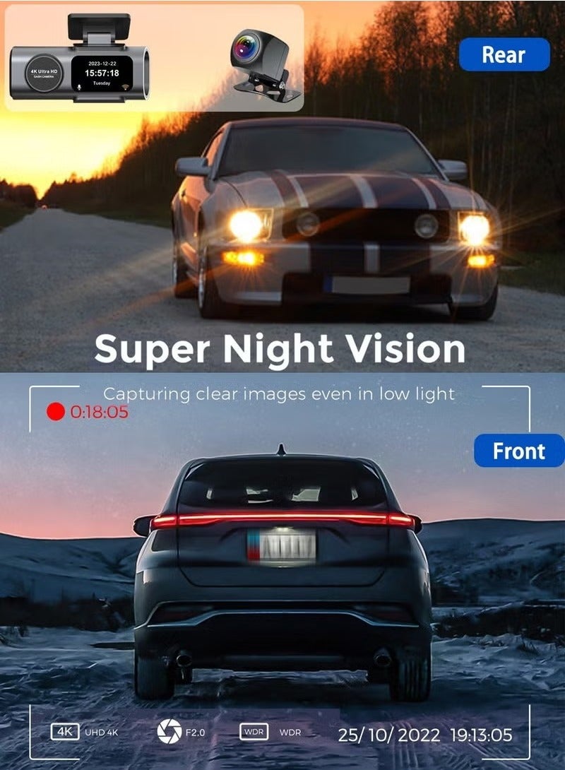 4K Dash Cam Set, Dash Cam for Car Front 4K Rear 1080P, Dash Camera with GPS Module and 64GB Memory Card, Built-in WIFI Connect to mobile APP - Image 5