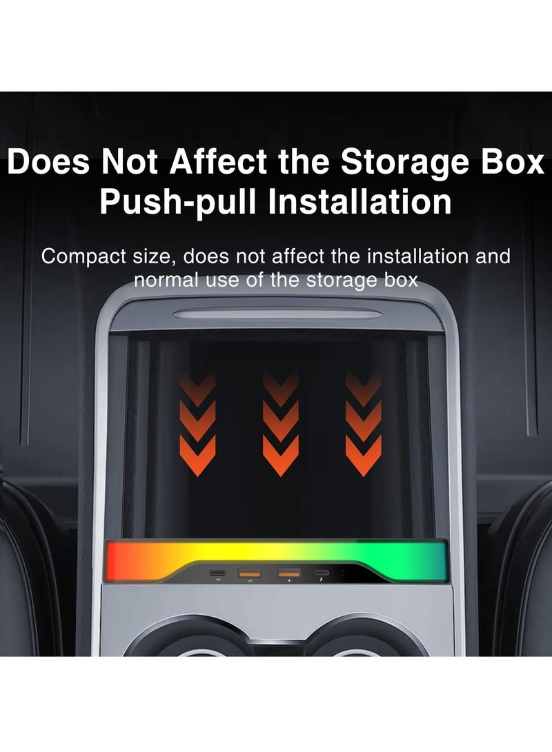كاست ويف محطة إرساء لتسلا، موزع USB بإضاءة RGB مع طراز 3 طراز Y، شاحن USB للسيارة متعدد المنافذ وملحقات الإضاءة المحيطة الداخلية مناسبة لمحطة إرساء وحدة التحكم المركزية لتسلا (ملونة) - Image 4