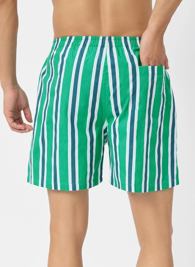 The Souled Store Men Green Striped Boxer Shorts