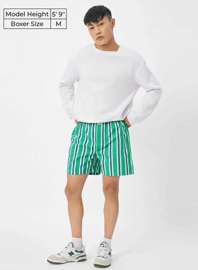 The Souled Store Men Green Striped Boxer Shorts