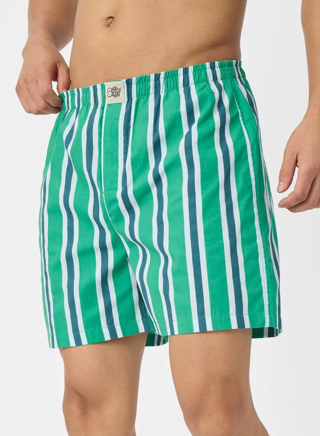 The Souled Store Men Green Striped Boxer Shorts