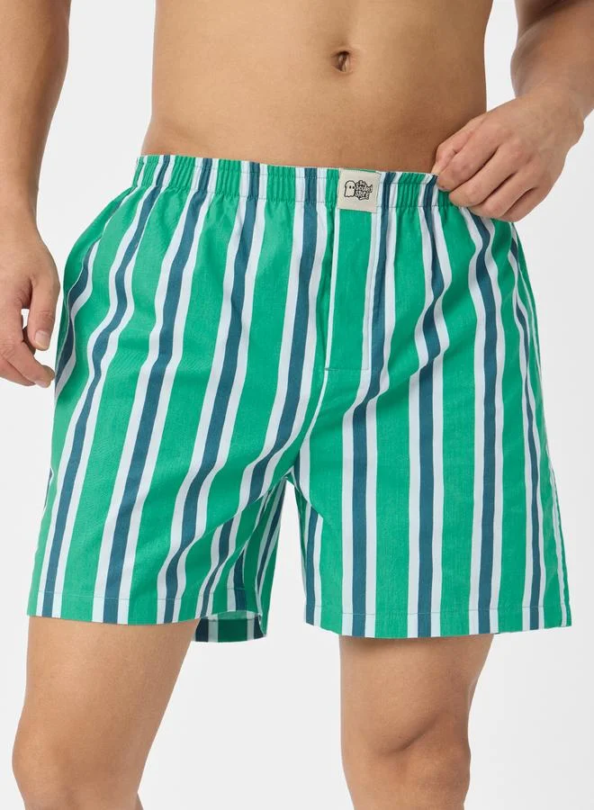 The Souled Store Men Green Striped Boxer Shorts