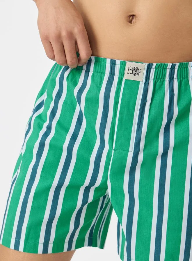 The Souled Store Men Green Striped Boxer Shorts