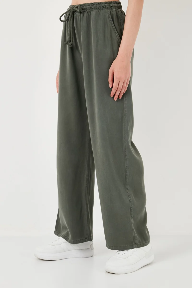ليلا Belted High Waist Wide Leg Pocket Regular Fit Trousers Women's Trousers 1098033