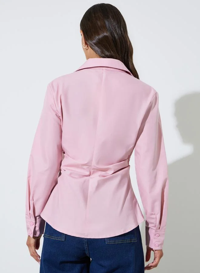 Styli  Pink Solid Long Sleeve Wrap Blouse for Women | Best Price UAE