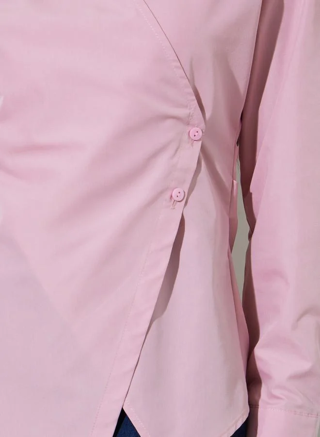 Styli  Pink Solid Long Sleeve Wrap Blouse for Women | Best Price UAE