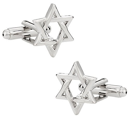 Cuff-Daddy Men's Jewish Cuff Links Star of David Cufflinks Silver with Presentation Box Synagogue Hebrew Kosher Wedding Groomsmen Groom - Israel Cufflinks - Image 1