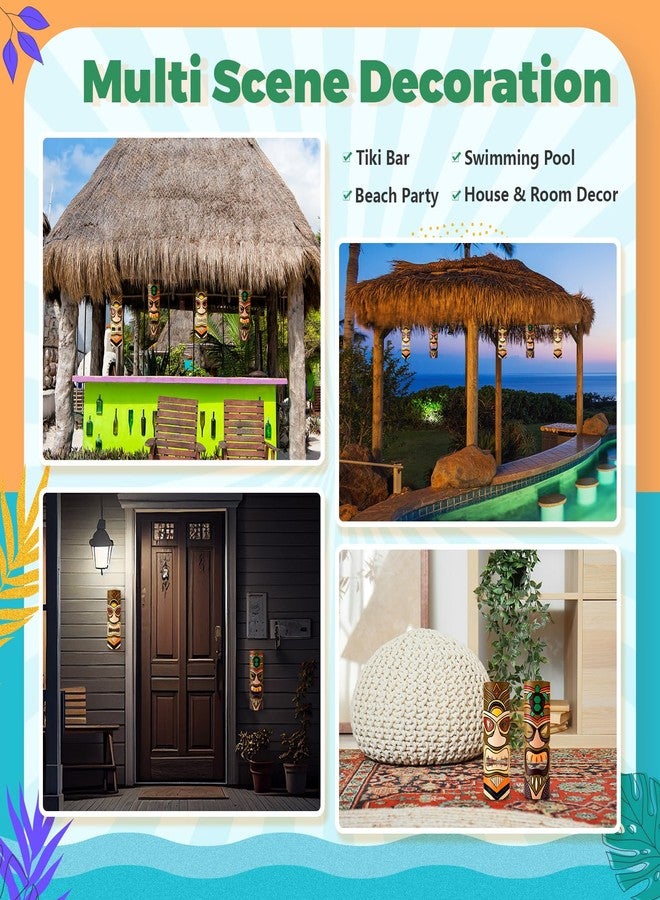 Seenelling Set of 2 Tiki Mask Wood Wall Hanging Decor, 15.75 Inch Hand Carved African Mask Tiki Bar Accessories Tribal Beach Party Luau Decorations, Sun, Turtle - Image 4