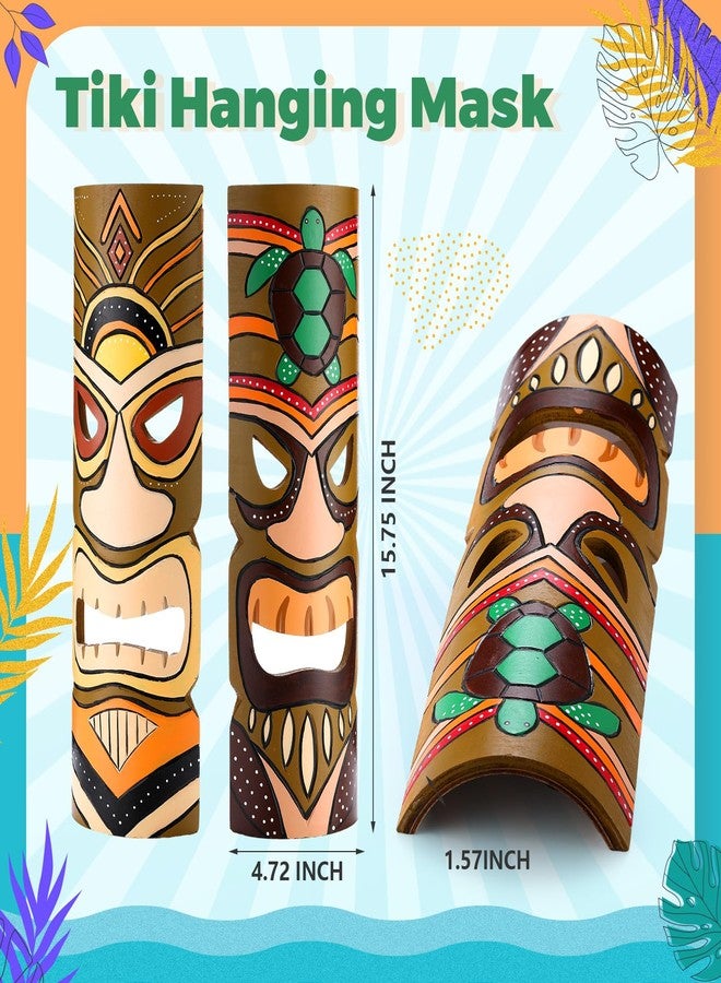 Seenelling Set of 2 Tiki Mask Wood Wall Hanging Decor, 15.75 Inch Hand Carved African Mask Tiki Bar Accessories Tribal Beach Party Luau Decorations, Sun, Turtle - Image 3