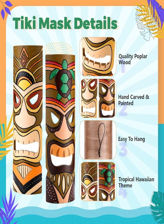 Seenelling Set of 2 Tiki Mask Wood Wall Hanging Decor, 15.75 Inch Hand Carved African Mask Tiki Bar Accessories Tribal Beach Party Luau Decorations, Sun, Turtle - Image 2