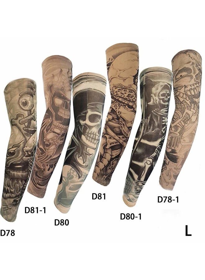 Pinkiou Temporary Tattoo Arm Sleeves for Men/Women, Fake Tattoo Sleeves Outdoor Sun Protective Cover Body Art Fake Arm Accessories 6 pcs Tattoo Sleeves (L) - Image 3