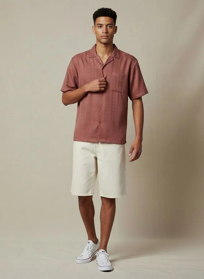 Splash FAV Men Regular Fit Camp Collar Textured Short Sleeves Resort Shirt