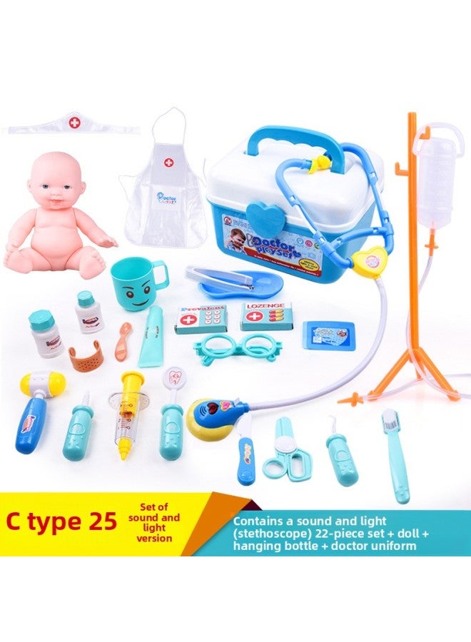Hot Sale Children's Play Simulation Medicine Box Boy Girl Nurse Doctor Toy Set-Color:Doctor Toy 25 Piece Set Blue + Doll + Bottle - Image 3
