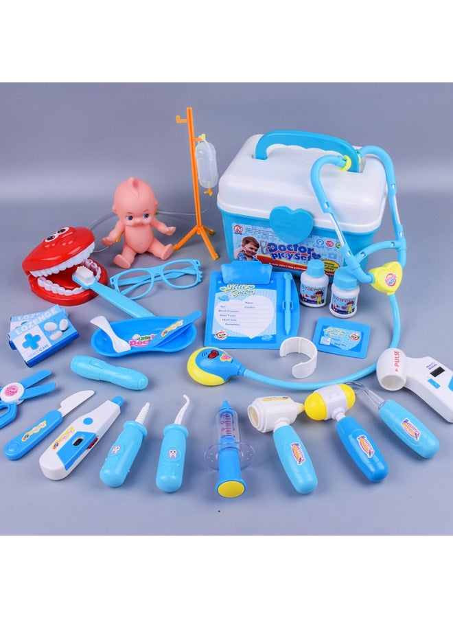 Hot Sale Children's Play Simulation Medicine Box Boy Girl Nurse Doctor Toy Set-Color:Doctor Toy 25 Piece Set Blue + Doll + Bottle - Image 1