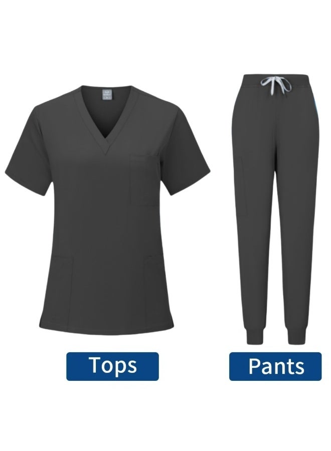 Loquat Womens Medical Scrubs Set Medical Uniform Set Black - Image 1