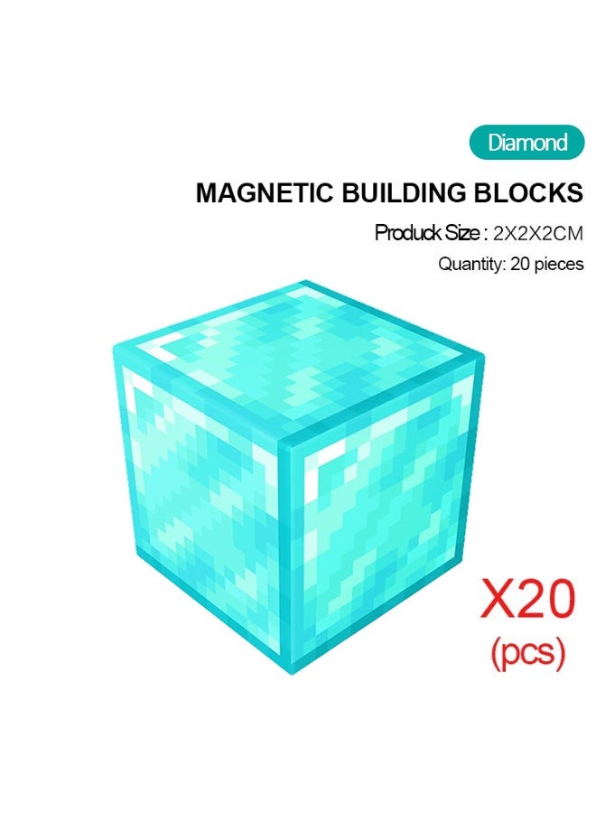 ماين كرافت 20 قطعة مكعبات مغناطيسية لبناء شخصيات ماينكرافت، ألعاب تركيبية قابلة للتكديس - Image 1