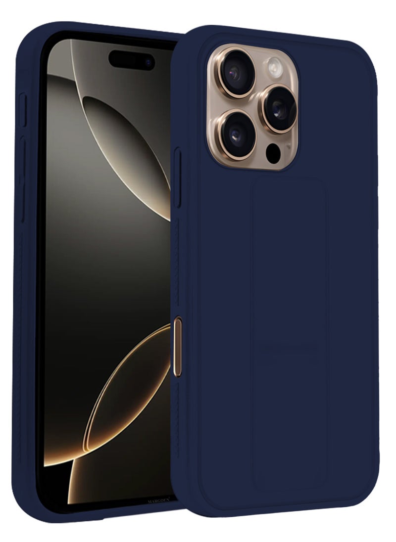 CATANES - (for Apple iPhone 16 Pro) Case Premium PU Leather Back Cover with Stand Function Shockproof and Anti Scratch Finger Grip Case Cover / Dark Blue - Image 1