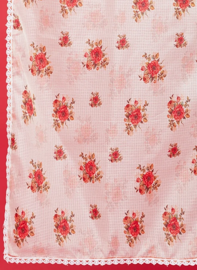 AKS  Peach Cotton Maxi Dress With Dupatta For Girls for Women | Best Price UAE