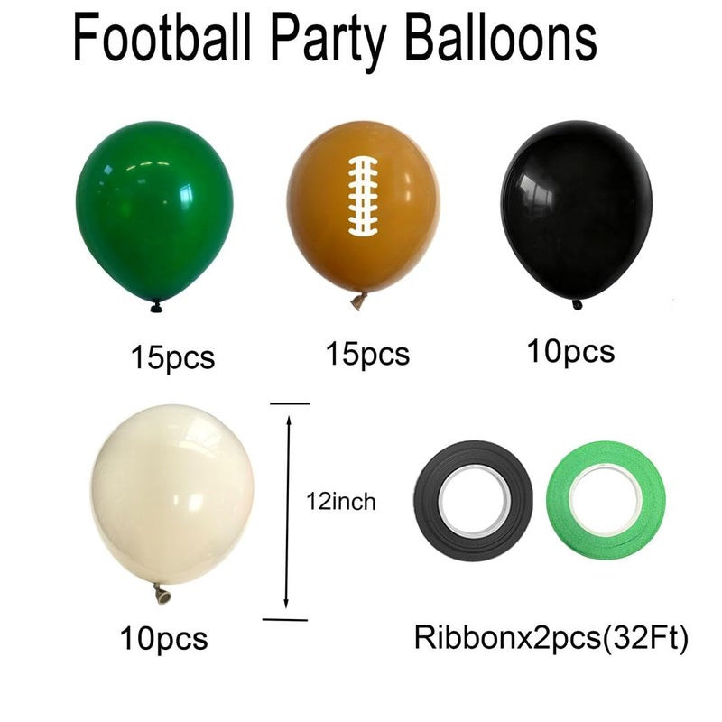 Qmraercu Football Balloons, 12 Inch Dark Green Black Sand with Brown Printed Sports Latex Balloon for Football Sport Themed Birthday Party Decor Baby Shower Decorations Supplies - Image 2