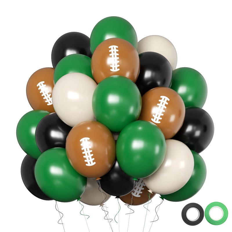 Qmraercu Football Balloons, 12 Inch Dark Green Black Sand with Brown Printed Sports Latex Balloon for Football Sport Themed Birthday Party Decor Baby Shower Decorations Supplies - Image 1