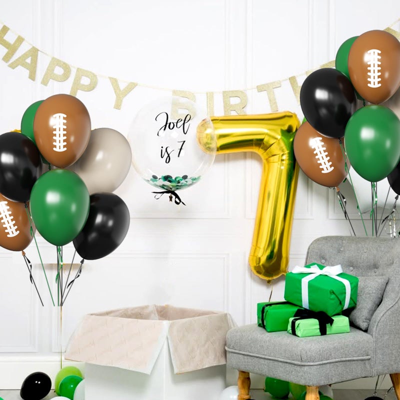 Qmraercu Football Balloons, 12 Inch Dark Green Black Sand with Brown Printed Sports Latex Balloon for Football Sport Themed Birthday Party Decor Baby Shower Decorations Supplies - Image 4