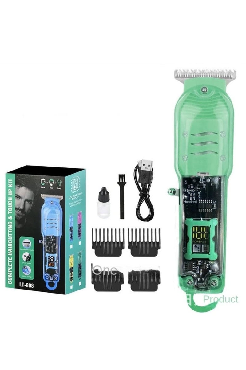 مجموعة قص الشعر واللمسات النهائية الكاملة LT-808 - ماكينة قص الشعر القابلة لإعادة الشحن بشاشة LCD