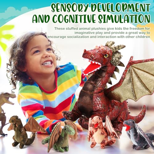 Deekin 7 Pcs Dragon Toy Set 16 Inch Large Dragon Stuffed Animal with 4 Baby Plush and 2 Eggs in Mommy's Belly Dinosaur Plushies Gifts for Boys Girls Birthday Christmas(Retro Style) - Image 5