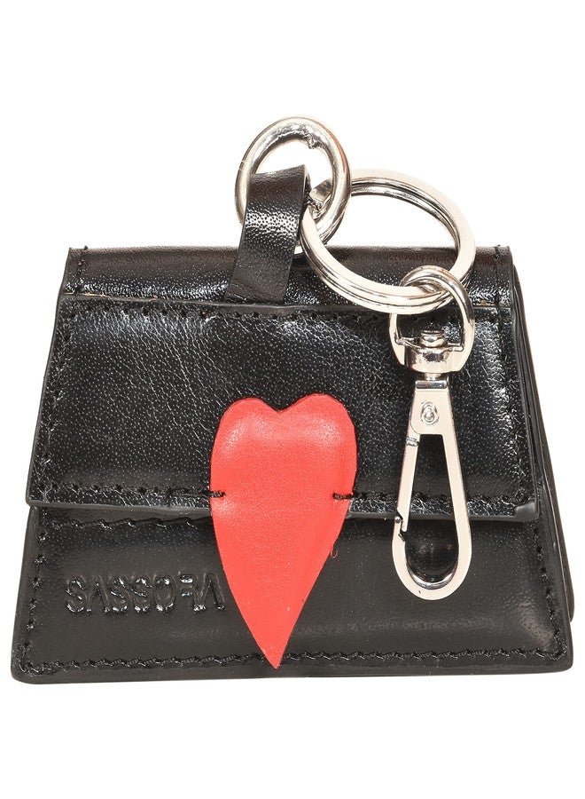 Sassora Genuine Leather Very Small Women Black Red Key Case - Image 1