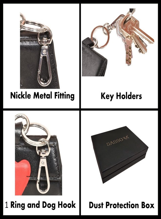 Sassora Genuine Leather Very Small Women Black Red Key Case - Image 4