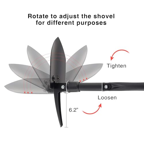 BEHANDY 24.5" Collapsible Shovel, Heavy Duty Foldable Shovel, Camping Shovel and Pickax, Military Entrenching Tool for Gardening, Camping, Mud&Snow, Off Road, Portable Car Emergency kit - Image 2