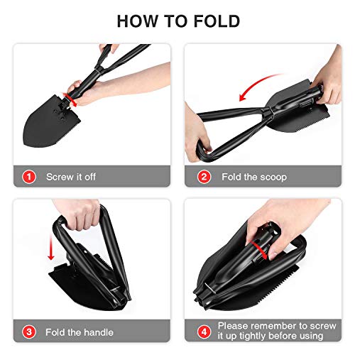 BEHANDY 24.5" Collapsible Shovel, Heavy Duty Foldable Shovel, Camping Shovel and Pickax, Military Entrenching Tool for Gardening, Camping, Mud&Snow, Off Road, Portable Car Emergency kit - Image 4