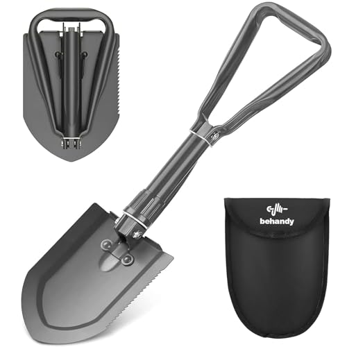 BEHANDY 24.5" Collapsible Shovel, Heavy Duty Foldable Shovel, Camping Shovel and Pickax, Military Entrenching Tool for Gardening, Camping, Mud&Snow, Off Road, Portable Car Emergency kit - Image 1