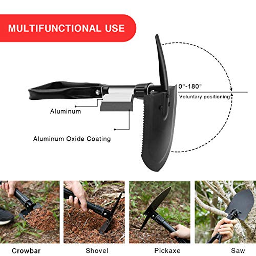 BEHANDY 24.5" Collapsible Shovel, Heavy Duty Foldable Shovel, Camping Shovel and Pickax, Military Entrenching Tool for Gardening, Camping, Mud&Snow, Off Road, Portable Car Emergency kit - Image 5