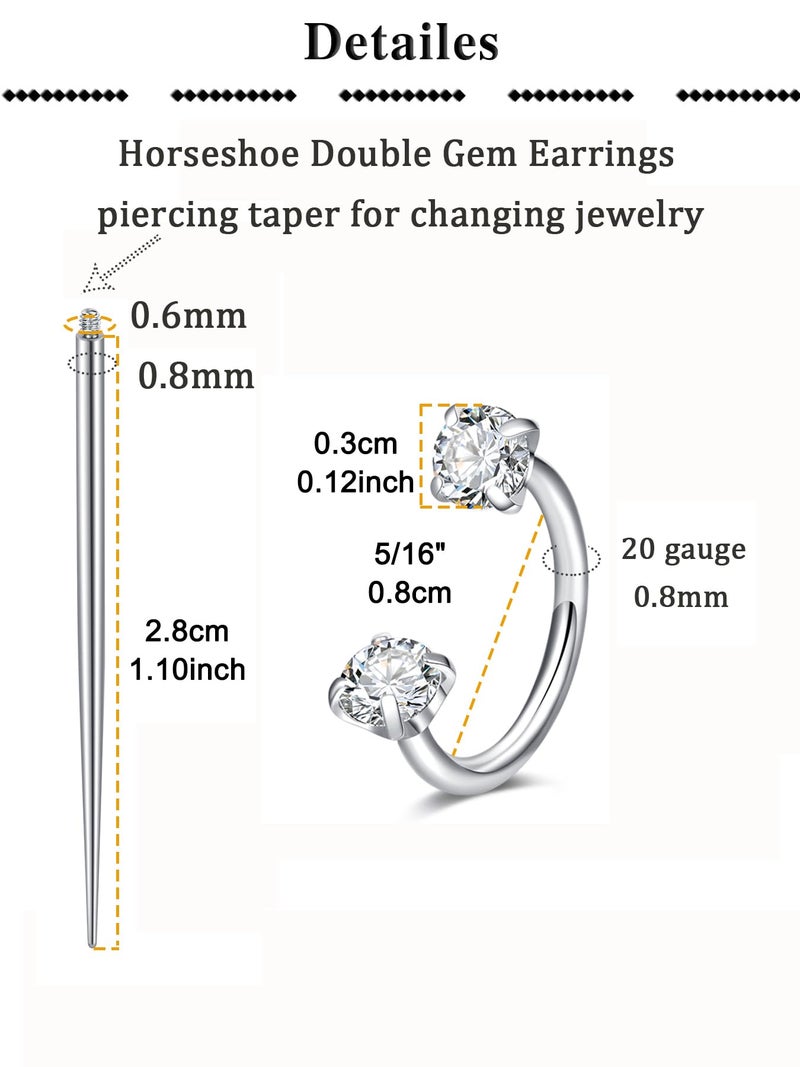 QWALIT Silver Earring Piercing Kit Ear Piercing Gun Disposable Ear Piercings Kit with Flat Back Earrings Self Piercings Gun Kits at Home Horseshoe Earring Hoop Double Gem Earrings Hoop Second Hole - Image 2