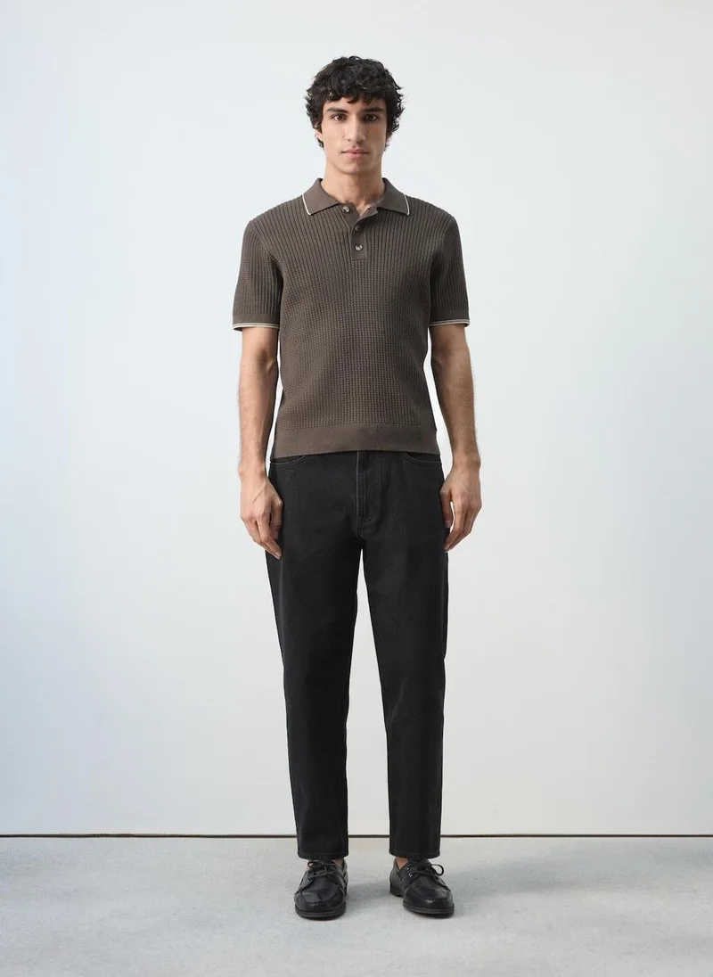 Mango Man  Fine-knit herringbone polo shirt for Men | Best Price UAE
