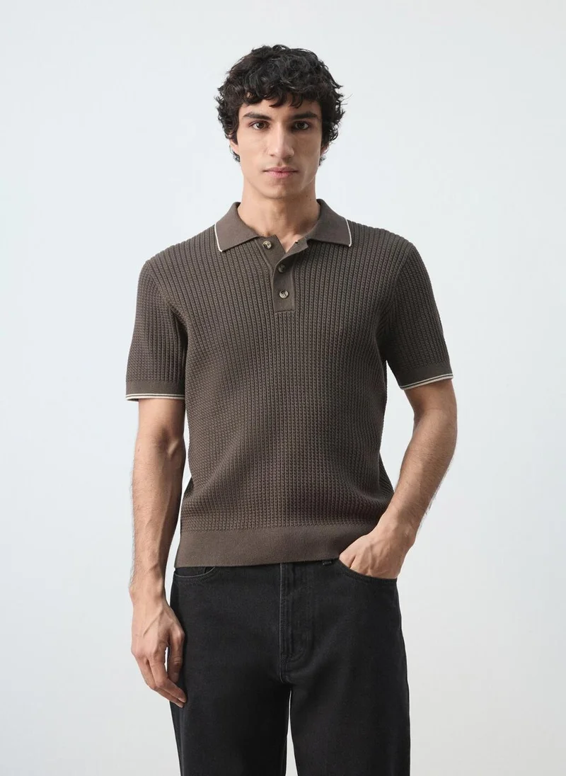 Mango Man  Fine-knit herringbone polo shirt for Men | Best Price UAE