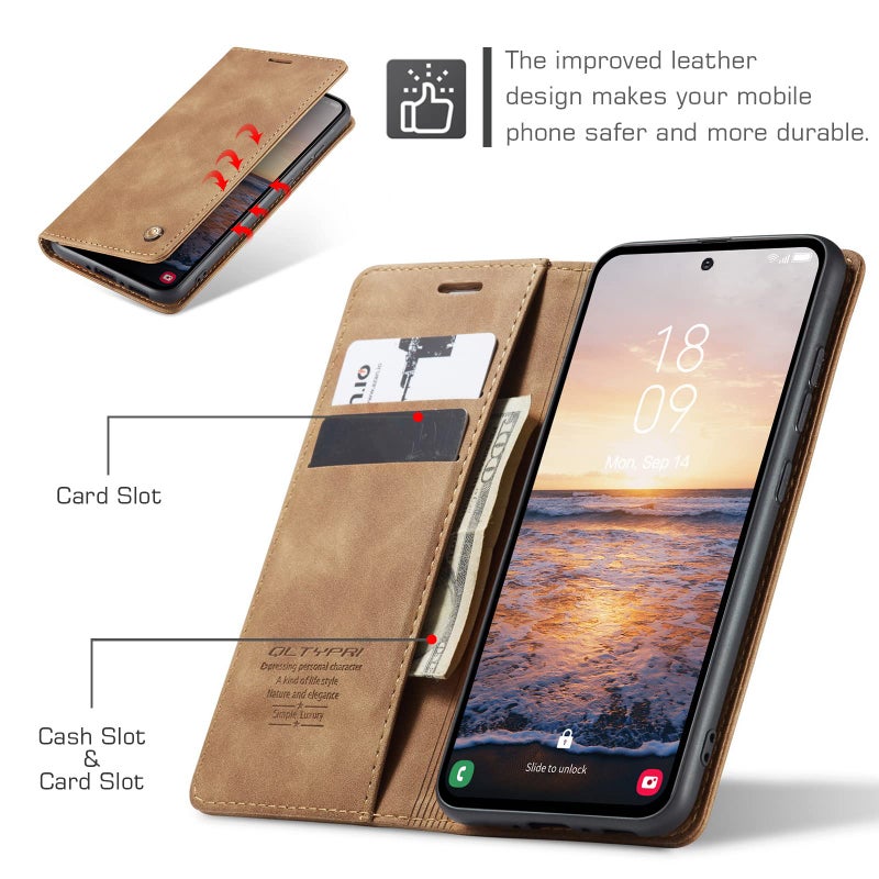 QLTYPRI Wallet Case for Samsung Galaxy A15 4G/5G, Vintage PU Leather Folio Case with Card Slots Kickstand Magnetic Closure Shockproof Flip Phone Cover for Samsung Galaxy A15 4G/5G - Retro Brown - Image 2