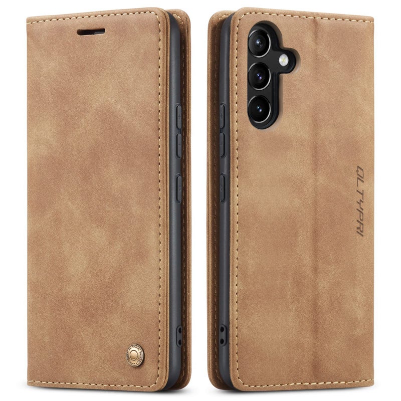 QLTYPRI Wallet Case for Samsung Galaxy A15 4G/5G, Vintage PU Leather Folio Case with Card Slots Kickstand Magnetic Closure Shockproof Flip Phone Cover for Samsung Galaxy A15 4G/5G - Retro Brown - Image 1