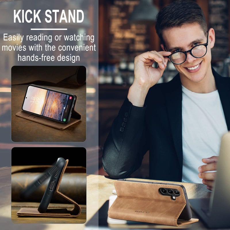 QLTYPRI Wallet Case for Samsung Galaxy A15 4G/5G, Vintage PU Leather Folio Case with Card Slots Kickstand Magnetic Closure Shockproof Flip Phone Cover for Samsung Galaxy A15 4G/5G - Retro Brown - Image 4