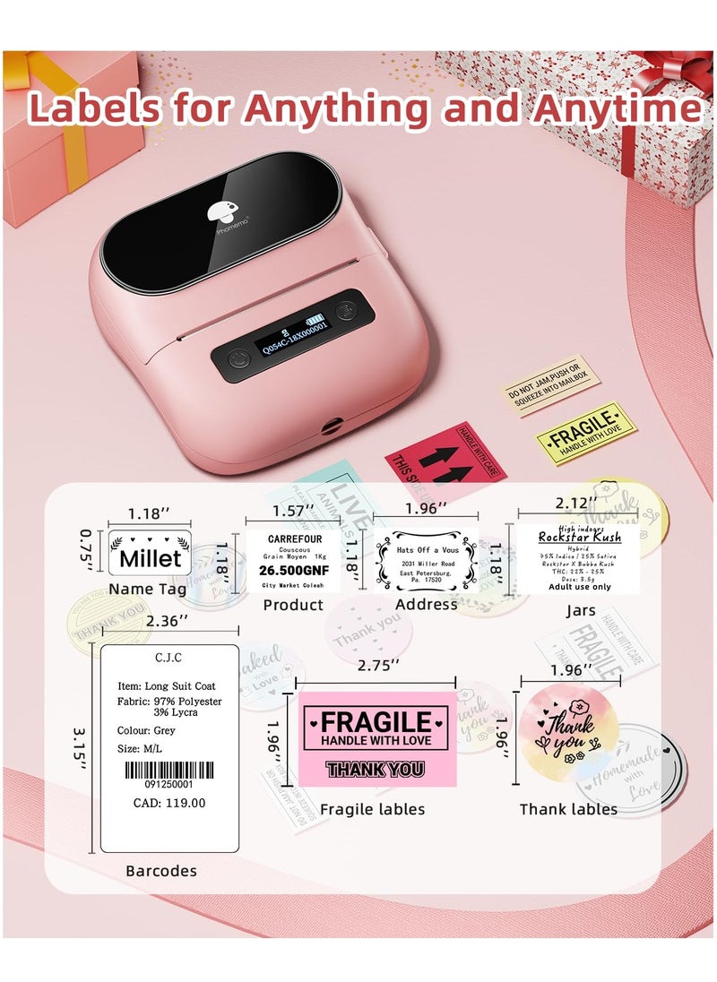 phomemo - M220 Label Maker, 75mm Barcode Label Printer, Portable Sticker Maker Machine for Barcode, Name, Address, Mailing, Small Business, Compatible with Phone/PC, Support Arabic and English (Pink) - Image 1