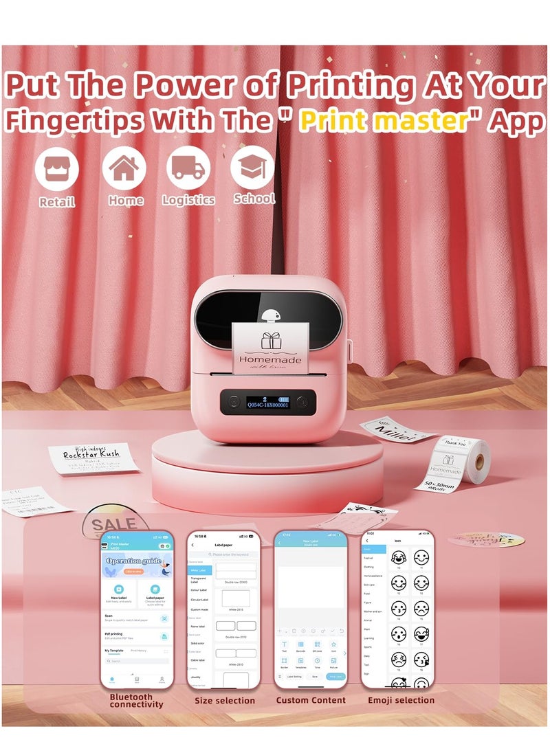 phomemo - M220 Label Maker, 75mm Barcode Label Printer, Portable Sticker Maker Machine for Barcode, Name, Address, Mailing, Small Business, Compatible with Phone/PC, Support Arabic and English (Pink) - Image 1