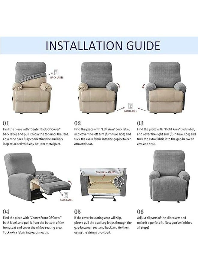 OCTOBER - 4-piece chaise longue set Stretch Sofa Slide Deck Cover 1-seater sofa protector Soft furniture protector with elastic cover Jacquard pattern (grey) - Image 1