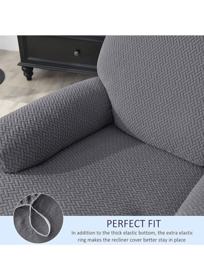 OCTOBER - 4-piece chaise longue set Stretch Sofa Slide Deck Cover 1-seater sofa protector Soft furniture protector with elastic cover Jacquard pattern (grey) - Image 1