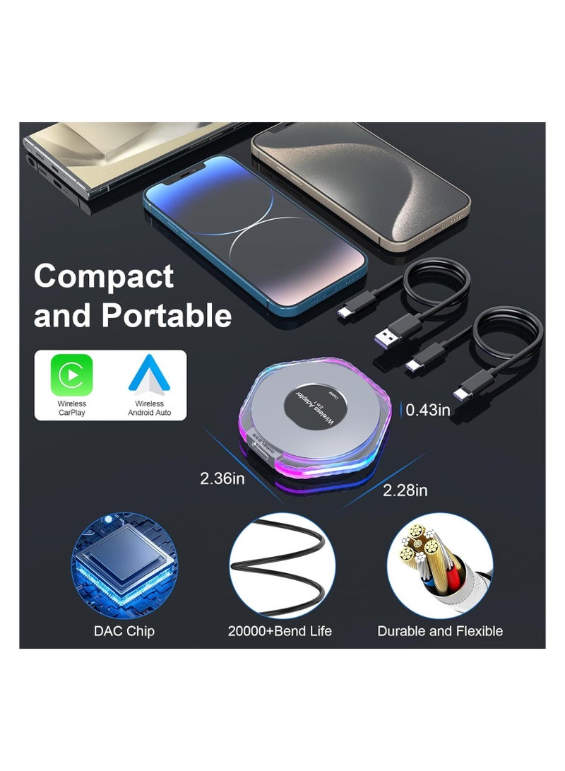SOLARAE Wireless CarPlay and Android Auto Adapter, 2024 Plug & Play Magic Box for iOS 10+ and Android 11+, Includes USB-C and USB-A Cables, Easy Connection for Your Phone. - Image 5