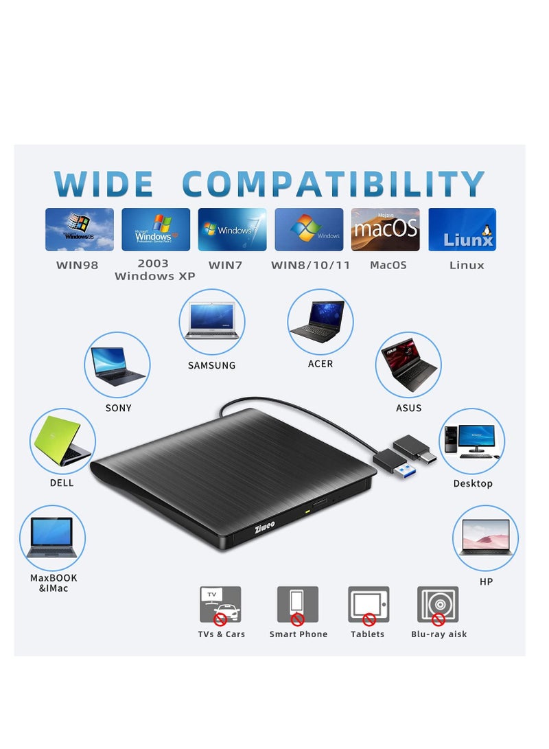 محرك اقراص دي في دي خارجي USB 3.0 نوع C محمول CD +/-RW مشغل دي في دي لموقد اعادة كتابة روم متوافق مع اللابتوب والكمبيوتر المكتبي وويندوز وماك بوك ولينكس...  - Image 5