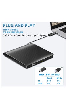 ماركة غير محددة محرك اقراص دي في دي خارجي USB 3.0 نوع C محمول CD +/-RW مشغل دي في دي لموقد اعادة كتابة روم متوافق مع اللابتوب والكمبيوتر المكتبي وويندوز وماك بوك ولينكس...  - Image 2