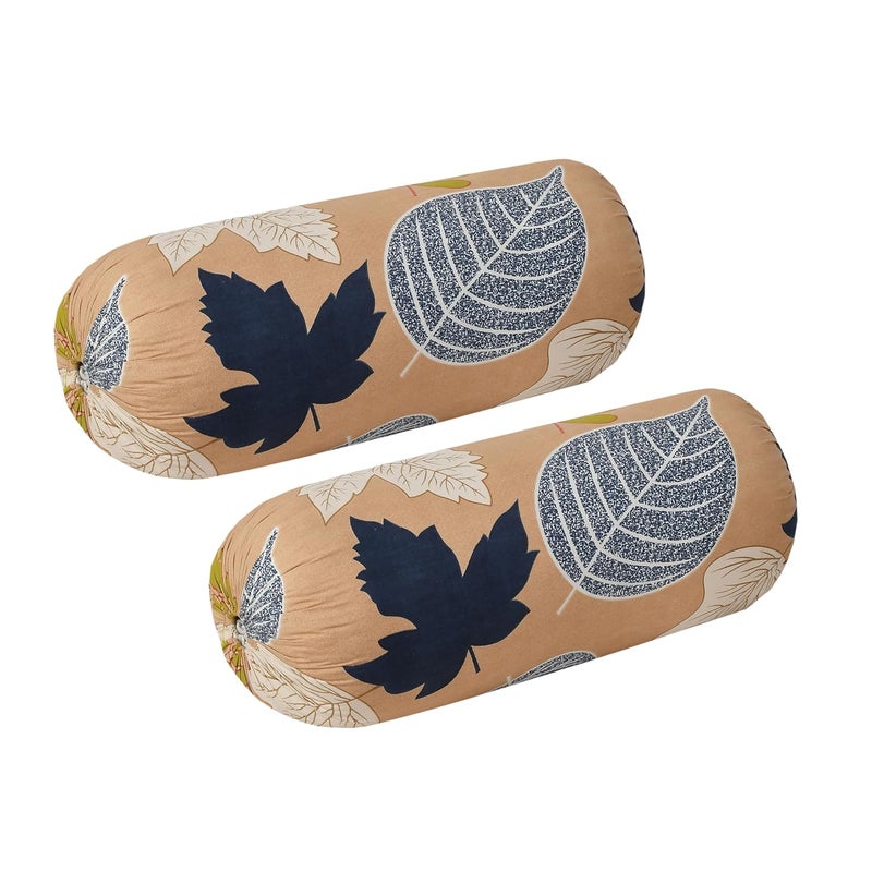 Tessile India Tessile India 3D Printed Cotton Bolster Covers 16x32 Inches Pack of 2 Beige - Image 1