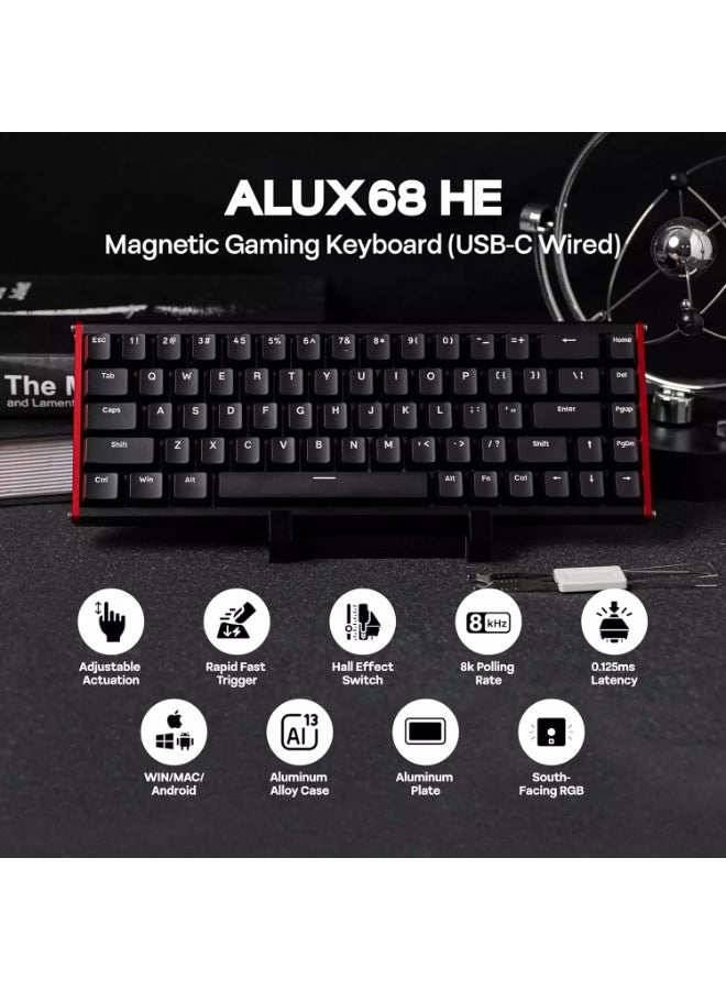 إيه جاز لوحة مفاتيح الألعاب المغناطيسية ALUX68 Plus HE بتقنية تأثير هول، استجابة قابلة للتعديل، معدل استجابة 8 كيلو هرتز، لوحة مفاتيح سلكية سريعة الاستجابة، حشوة ناعمة الملمس، إضاءة خلفية RGB، تقنية NKRO لأنظمة ويندوز/ماك - Image 4